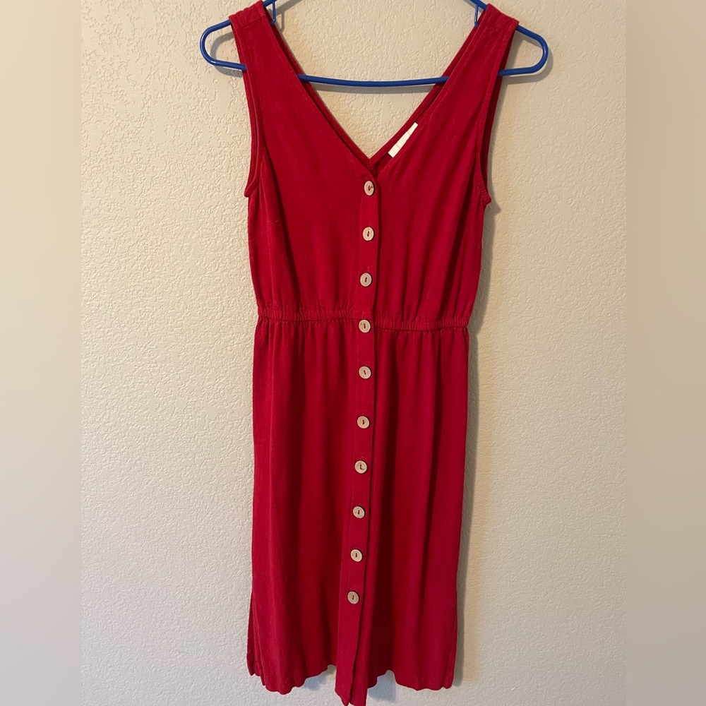 Red Sleeveless V-Neck Button Down Midi Dress
